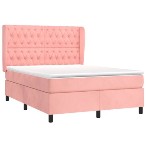 vidaXL Sommier à lattes de lit avec matelas Rose 140x190 cm Velours (1/5)