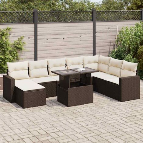 vidaXL Salon de jardin avec coussins 9 pcs marron résine tressée (1/5)