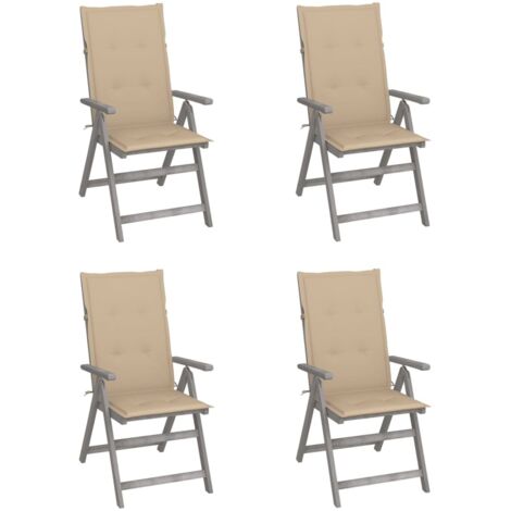 Chaises inclinables de jardin lot de 4 et coussins Bois acacia vidaXL