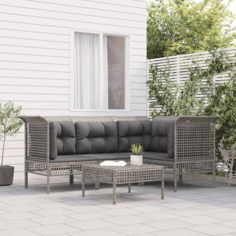 vidaXL Salon de jardin 5 pcs avec coussins Gris Résine tressée (1/5)