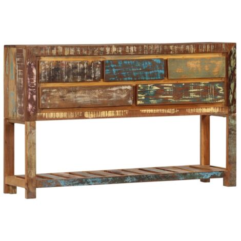 Vidaxl – Buffet en bois de récupération 120x30x75 cm – 5 tiroirs et 1 étagère – Surface polie, peinte et laquée – Design unique et artisanal