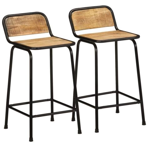 Vidaxl – Lot de 2 tabourets de bar en bois massif manguier brut – Hauteur 80 cm – Dossier de soutien et repose-pieds – Capacité 110 kg