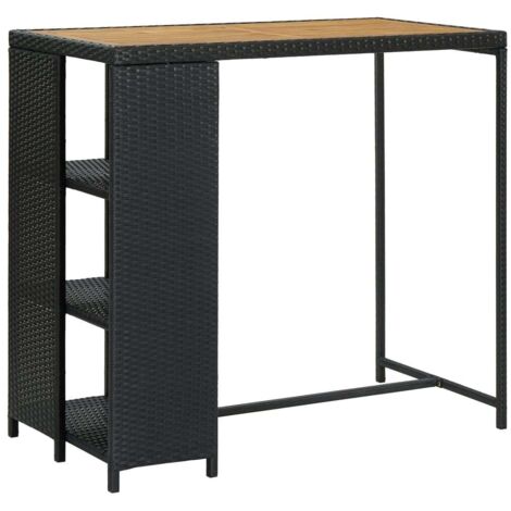 vidaXL Bar Table with Storage Rack Black 120x60x110 cm Poly Rattan (1/7)