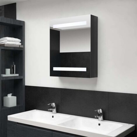 Armoire de salle de bain à miroir LED noir brillant 50x14x60 cm vidaXL