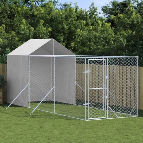 Chenil d'extérieur pour chiens avec toit argenté 2x6x2,5 m vidaXL