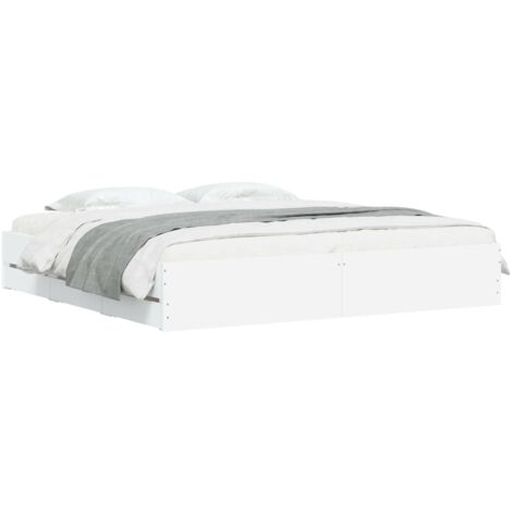 Vidaxl – Cadre de lit avec tiroirs blanc 160x200 cm – Bois d'ingénierie – Lattes en contreplaqué – 6 tiroirs intégrés pour rangement