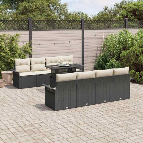 vidaXL Ensemble de canapé de jardin avec coussin 9 pcs Noir Poly rotin (1/5)
