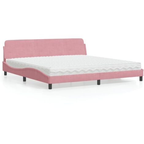 vidaXL Lit avec matelas Dover rose 200x200 cm velours (1/5)