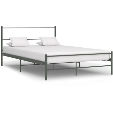 Vidaxl – Cadre de lit métal gris 160x200cm – Construction solide – Tête de lit élégante – Hauteur 28cm – Facile à assembler (1/7)