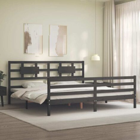 Cadre de lit sans matelas gris 200x200 cm bois massif vidaXL (1/5)