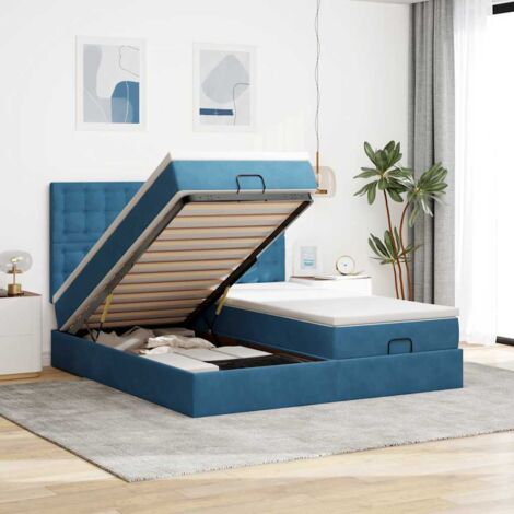 Cadre de lit ottoman avec matelas bleu foncé 160x200 cm velours vidaXL (1/5)