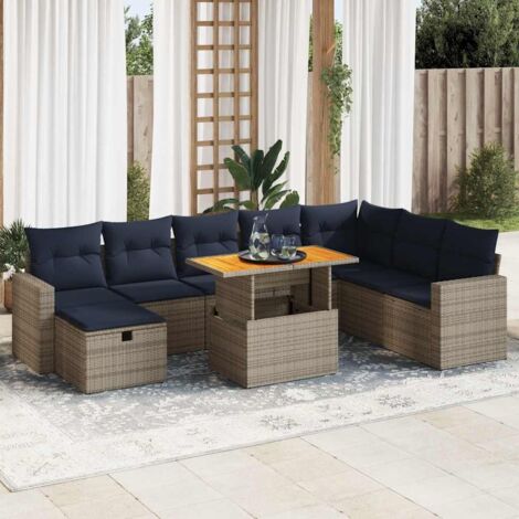 vidaXL Salon de jardin avec coussins 9 pcs gris résine tressée acacia (1/5)