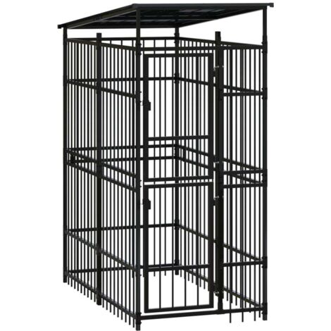 vidaXL Chenil d'extérieur avec toit pour chiens Acier 1,84 m²