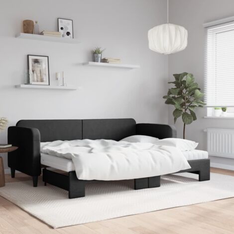 Lit de jour avec lit gigogne et matelas noir 80x200 cm tissu vidaXL (1/5)