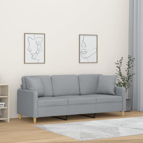 Vidaxl – Canapé droit 3 places gris clair 180 cm – Tissu durable et respirant – Oreillers décoratifs inclus – Cadre en métal robuste (1/6)