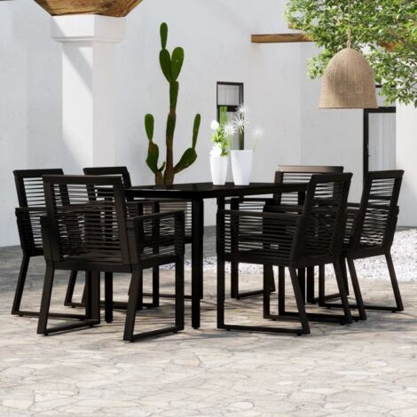 Vidaxl – Ensemble de salle à manger de jardin 7 pcs – Table 140x70cm en acier et verre – Chaises en rotin PVC – Résistant aux intempéries et UV (1/5)