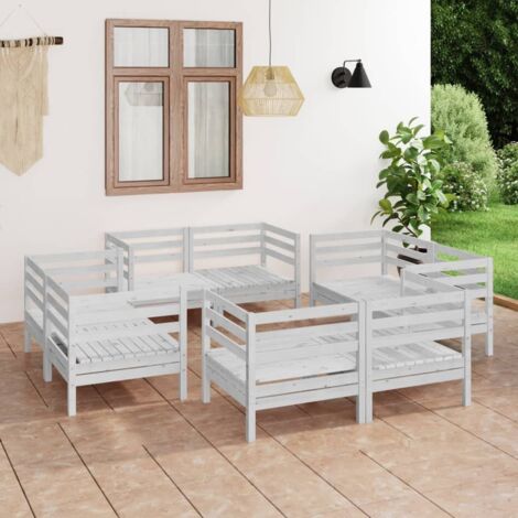 Salon de jardin 8 pcs Blanc Bois de pin massif vidaXL (1/5)