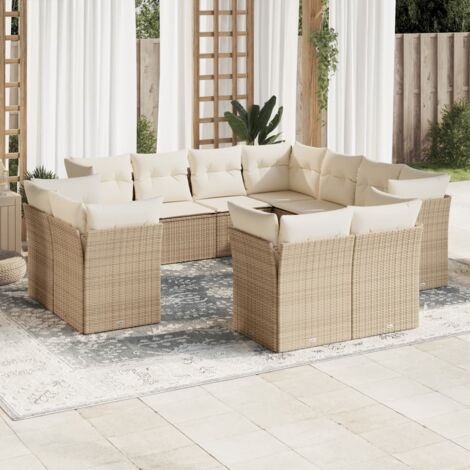 vidaXL Salon de jardin 11 pcs avec coussins beige résine tressée (1/3)
