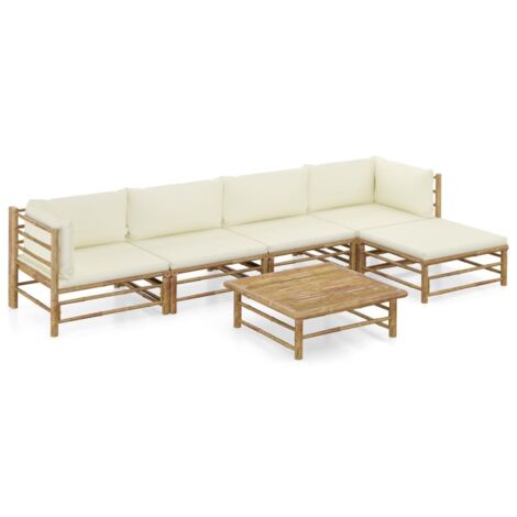 vidaXL Salon de jardin 6 pcs avec coussins blanc crème bambou