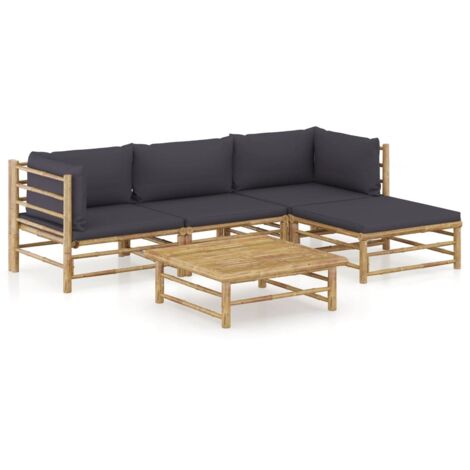 Salon de jardin 5 pcs avec coussins gris foncé bambou vidaXL