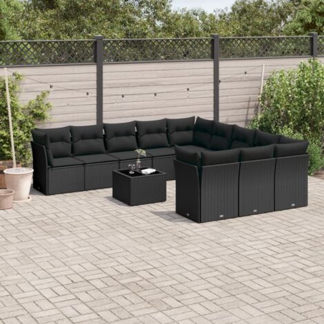 vidaXL Salon de jardin 12 pcs avec coussins noir résine tressée (1/3)