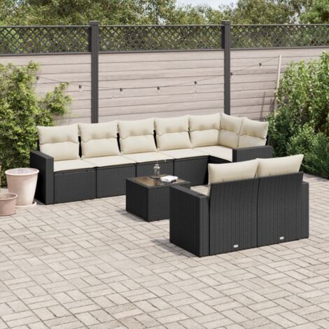 Salon de jardin 9 pcs avec coussins noir résine tressée vidaXL (1/3)