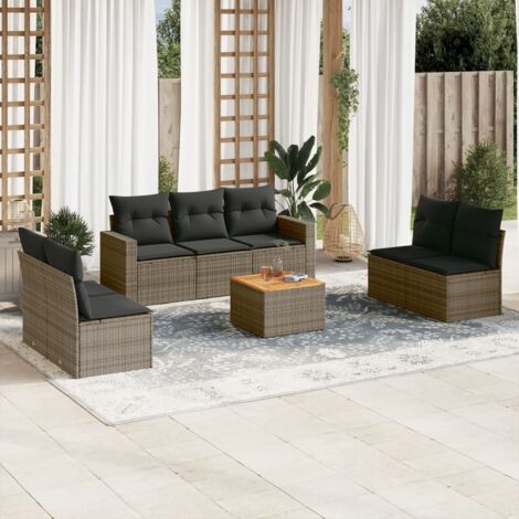 Salon de jardin 8 pcs avec coussins gris résine tressée vidaXL (1/3)