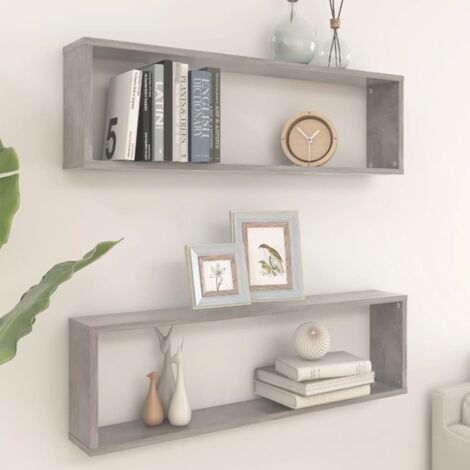 Lot de 2 Étagères cube murales Étagères Flottantes Gris béton 100x15x30 cm Aggloméré vidaXL