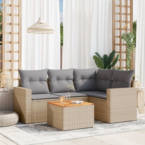 Salon de jardin avec coussins 5 pcs beige résine tressée vidaXL (1/3)