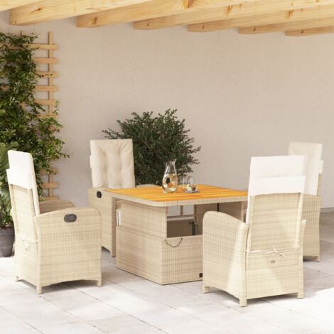 vidaXL Ensemble à manger de jardin avec coussins 5pcs Beige poly rotin (1/5)