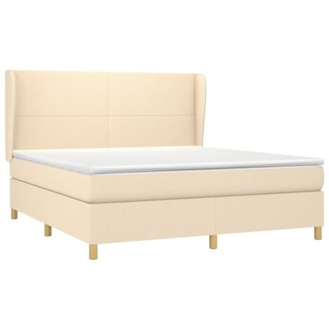 Sommier à lattes de lit avec matelas Crème 180x200 cm Tissu vidaXL (1/5)