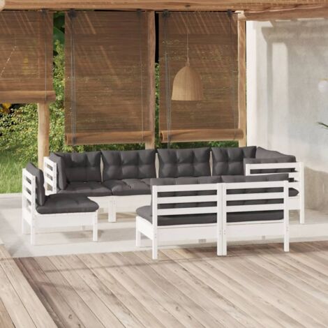 vidaXL Salon de jardin 8 pcs avec coussins blanc bois de pin massif (1/5)