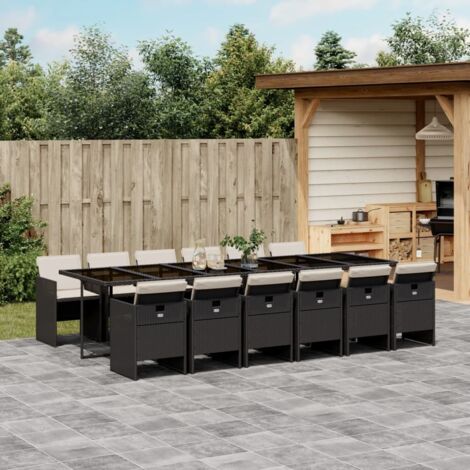 vidaXL Ensemble à manger de jardin 13 pcs coussins noir résine tressée