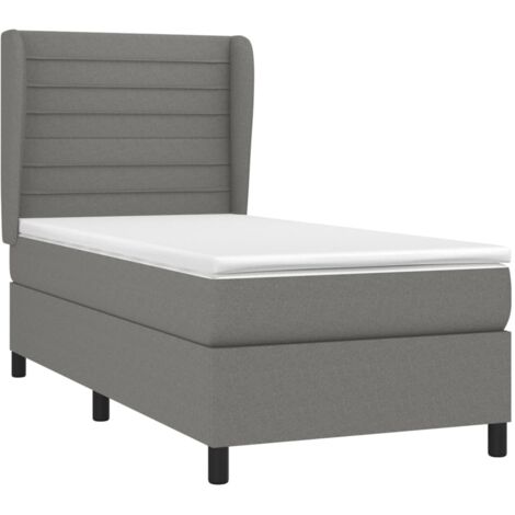 Sommier à lattes de lit et matelas Gris foncé 90x190 cm Tissu (1/5)