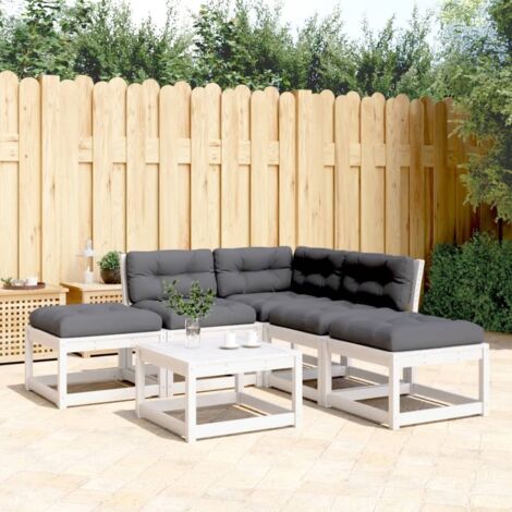 Salon de jardin 5 pcs avec coussins blanc bois massif de pin vidaXL (1/5)
