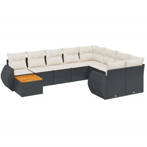 vidaXL Salon de jardin 10 pcs avec coussins noir résine tressée (1/5)
