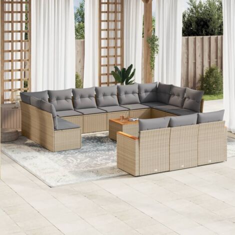 vidaXL Salon de jardin et coussins 14 pcs mélange beige résine tressée (1/5)
