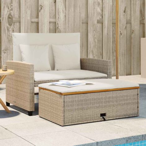 Canapé de jardin 2 places coussins beige résine tressée&acacia vidaXL (1/5)