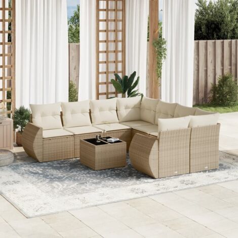 vidaXL Salon de jardin avec coussins 9 pcs beige résine tressée (1/3)