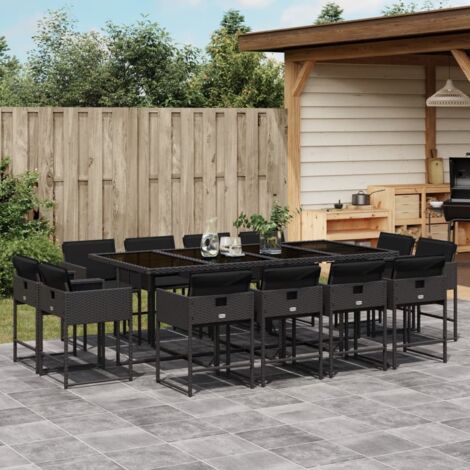 vidaXL Ensemble à manger de jardin 13 pcs coussins noir résine tressée