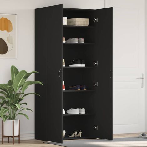 Cabinet à chaussures Noir 80 x 35.5 x 180 cm Bois d'ingénierie vidaXL (1/5)