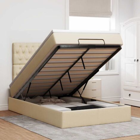 vidaXL Cadre de lit ottoman avec matelas crème 120x200cm tissu (1/5)