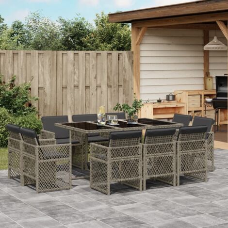vidaXL Ensemble à manger de jardin 11pcs avec coussins gris poly rotin