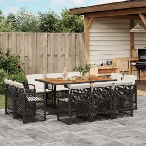 vidaXL Ensemble à manger de jardin 11 pcs coussins noir résine tressée