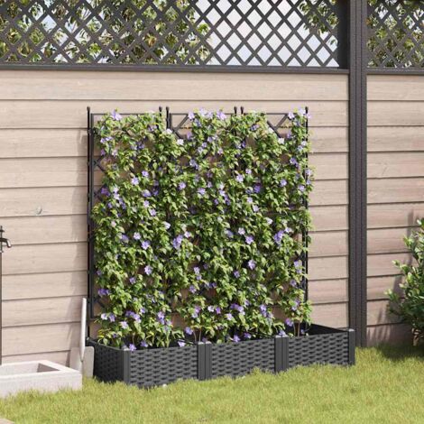 Bac à fleurs avec Treillis 3 pcs Noir 120 x 40 x 125.5 cm PP vidaXL (1/5)