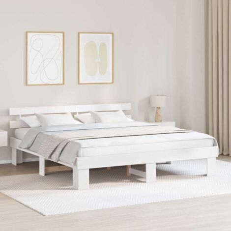 Cadre de lit avec tête de lit Blanc 180 x 200 cm Pin massif vidaXL (1/5)