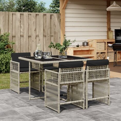 vidaXL Ensemble à manger de jardin et coussins 5 pcs gris clair rotin