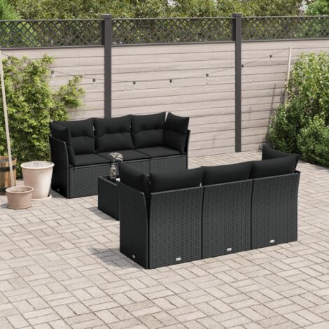 Salon de jardin 7 pcs avec coussins noir résine tressée vidaXL (1/3)