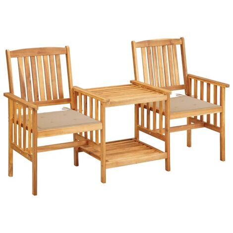 vidaXL Chaises de jardin avec table à thé et coussins Acacia solide (1/5)