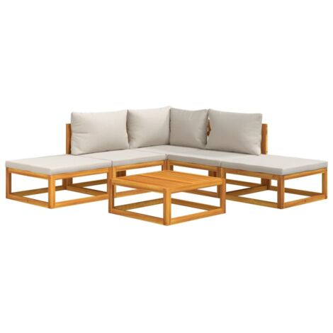 vidaXL Salon de jardin 6 pcs avec coussins gris clair bois massif (1/5)